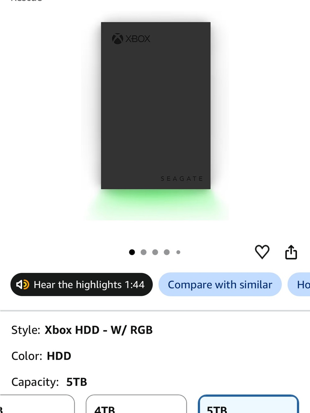 Seagate Xbox 5TB External HDD with RGB Lighting - Black